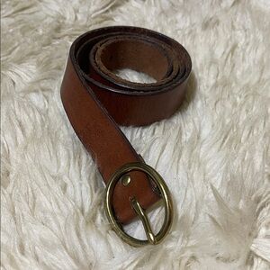 Brown Genuine Leather Belt with Solid Brass Buckle S